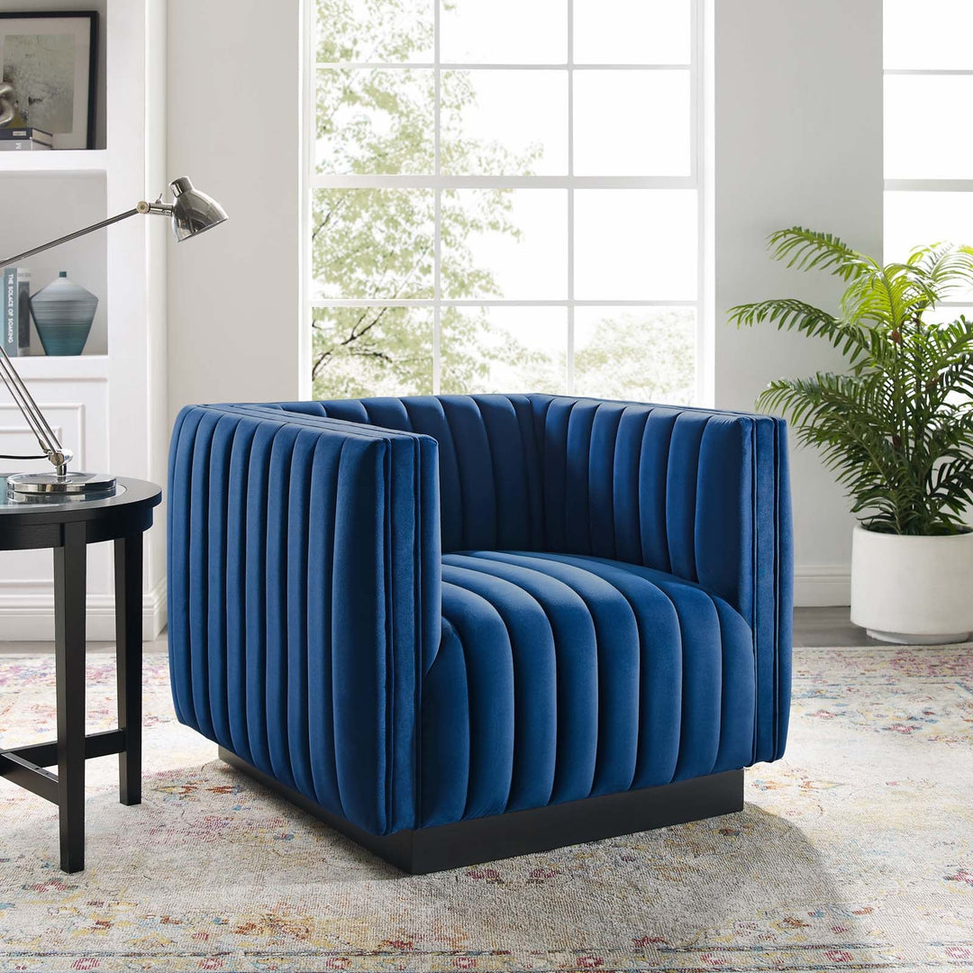 Journe Channel Tufted Velvet Armchair - Navy
