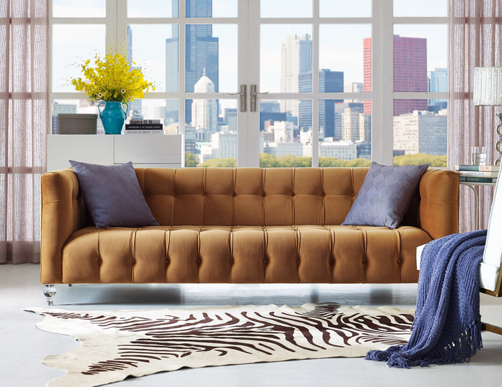 Kim Velvet Tufted Sofa - Camel