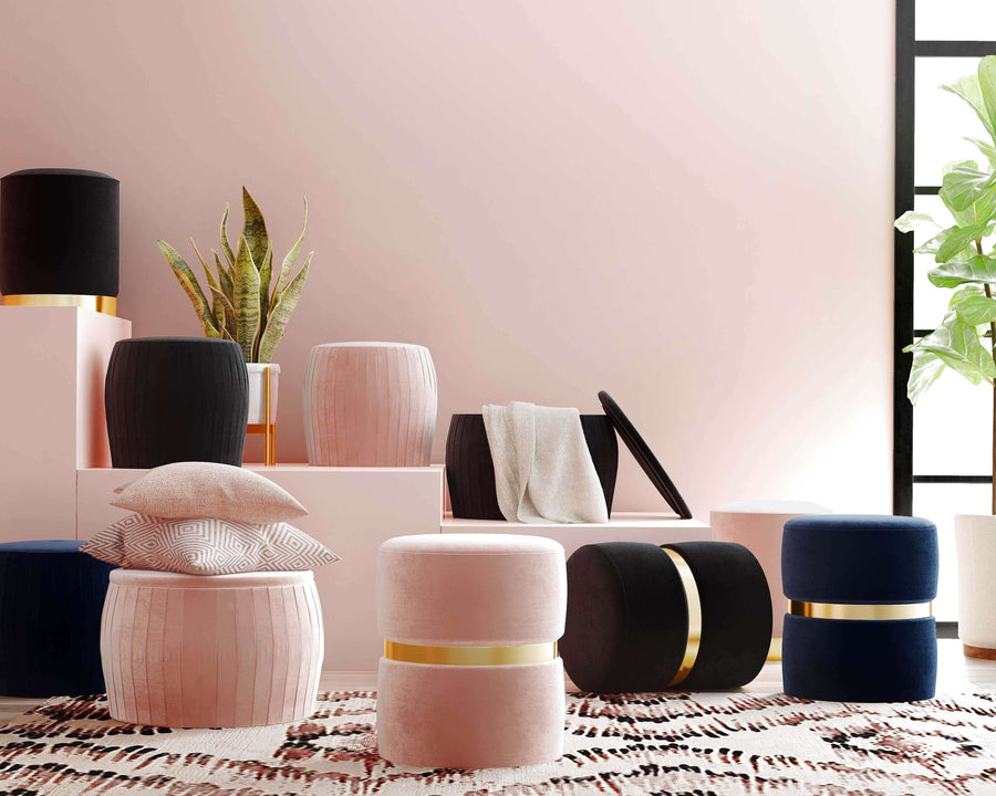 Marigold Navy Velvet Storage Ottoman