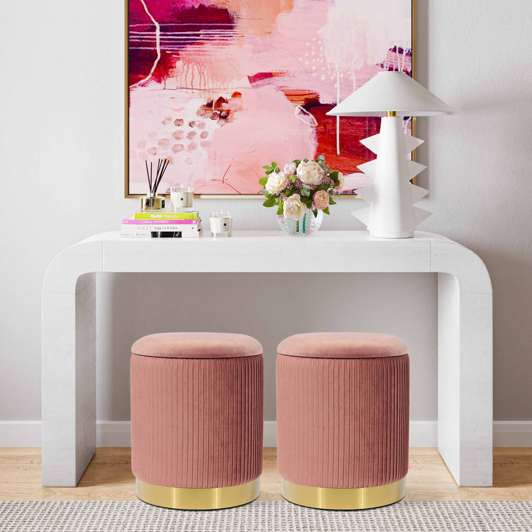 Mia Blush Velvet Storage Ottoman