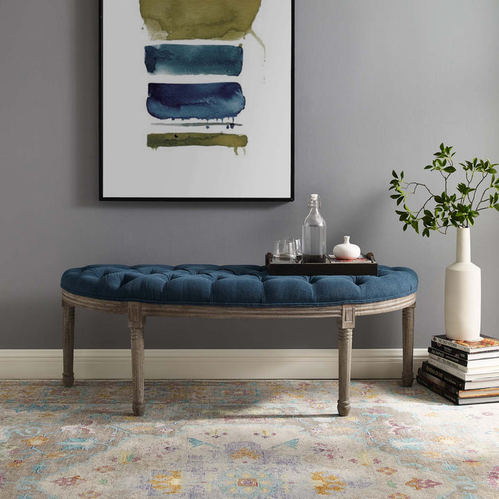 Esme Vintage Upholstered Fabric Bench - Navy