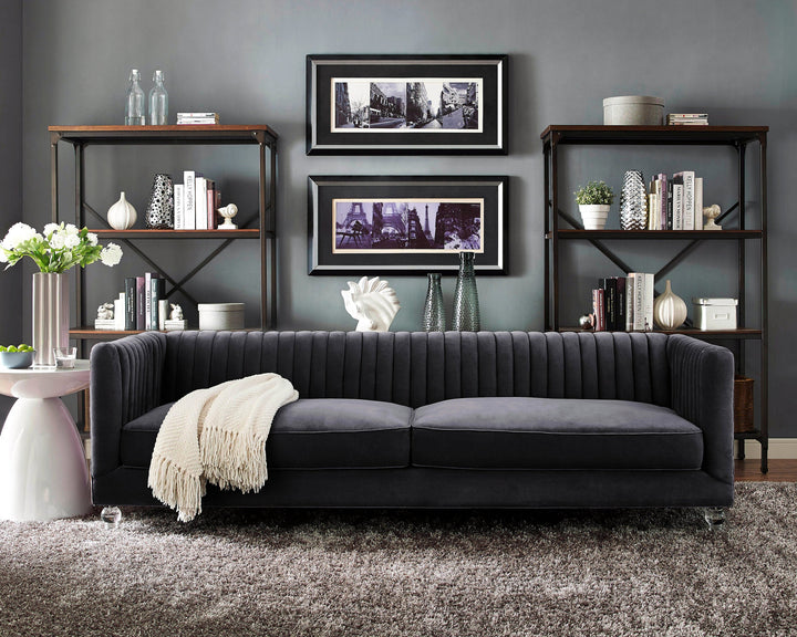 Skyline Grey Velvet Sofa