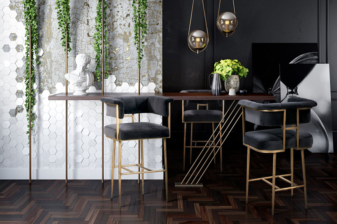 Star Grey Velvet Bar Stool