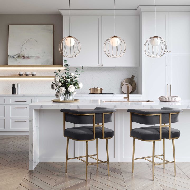 Star Grey Velvet Counter Stool