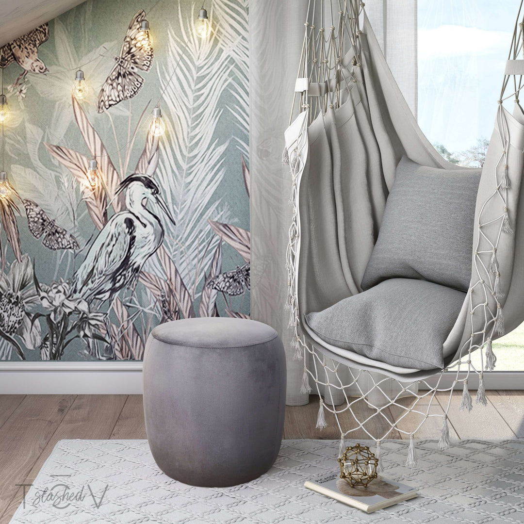 Tree Grey Velvet Ottoman
