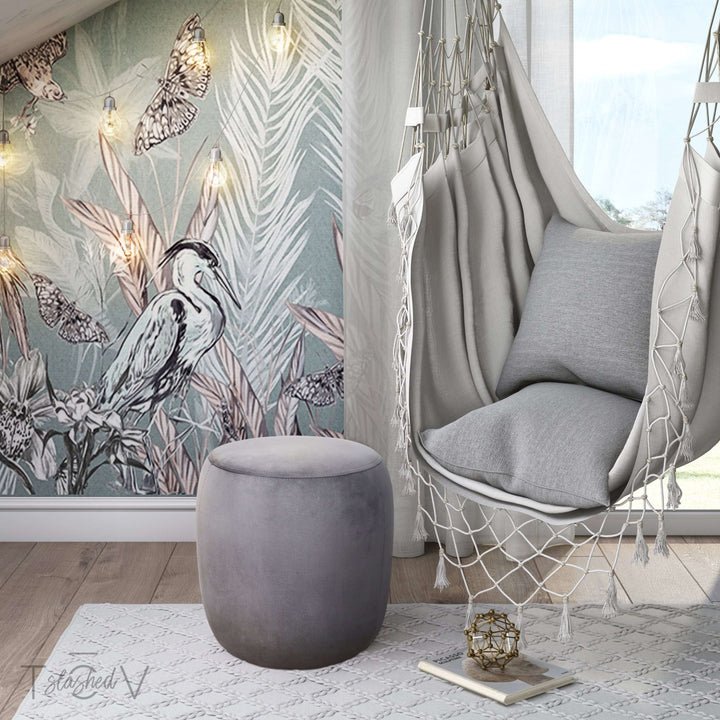 Tree Grey Velvet Ottoman