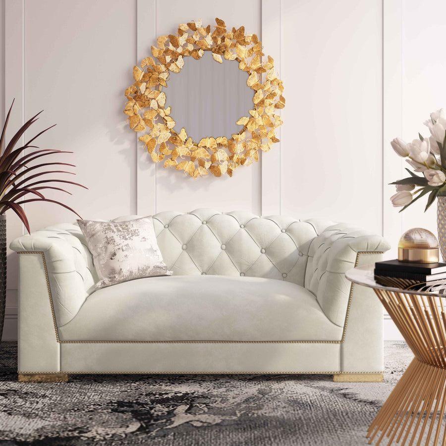 Willow Velvet Tufted Loveseat - Cream