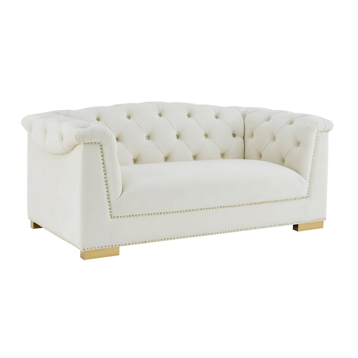 Willow Velvet Tufted Loveseat - Cream