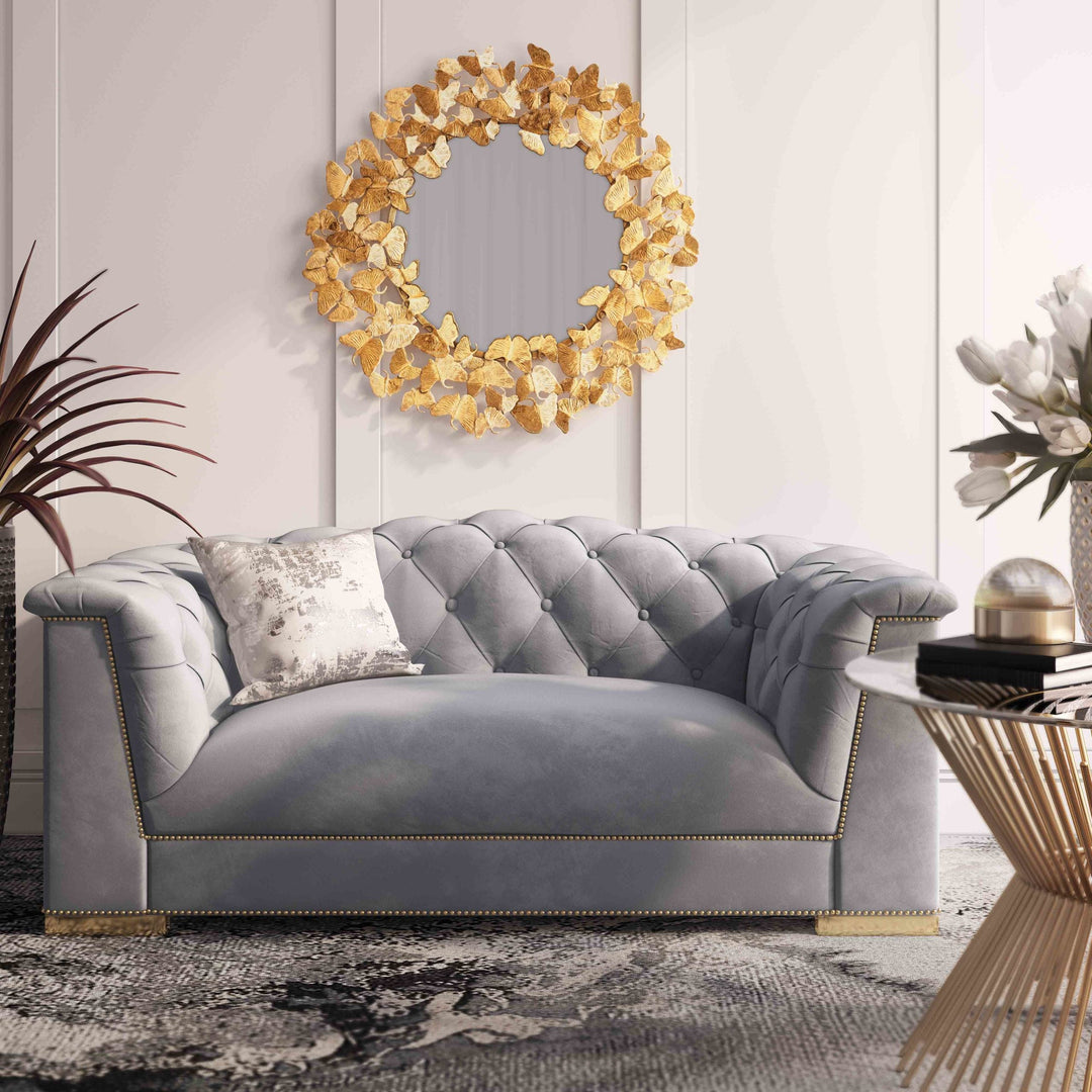 Willow Velvet Tufted Loveseat - Gray