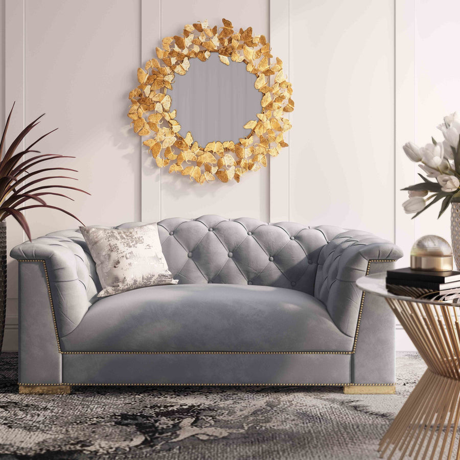 Willow Velvet Tufted Loveseat - Gray
