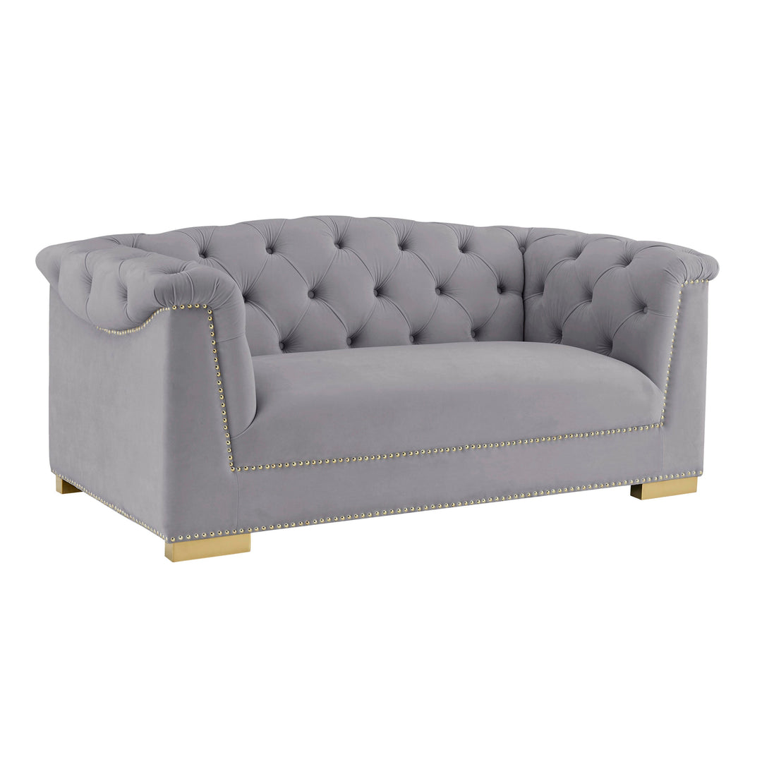 Willow Velvet Tufted Loveseat - Gray