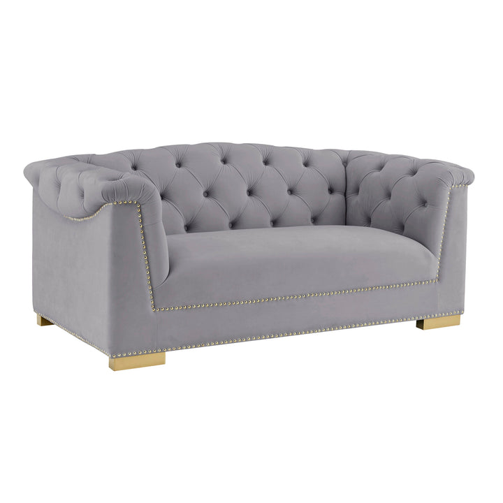Willow Velvet Tufted Loveseat - Gray