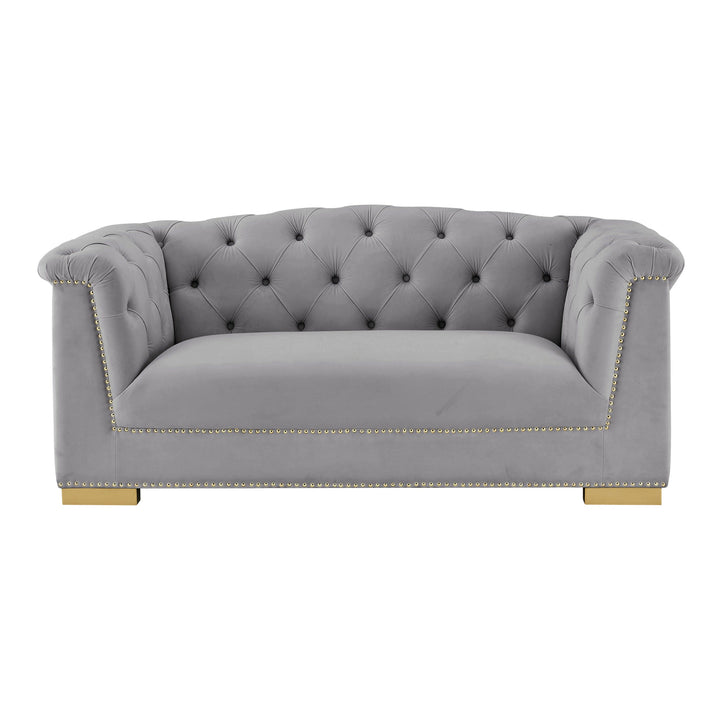 Willow Velvet Tufted Loveseat - Gray