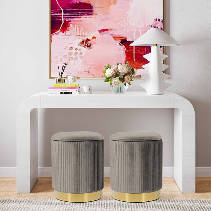 Zoey Grey Velvet Storage Ottoman