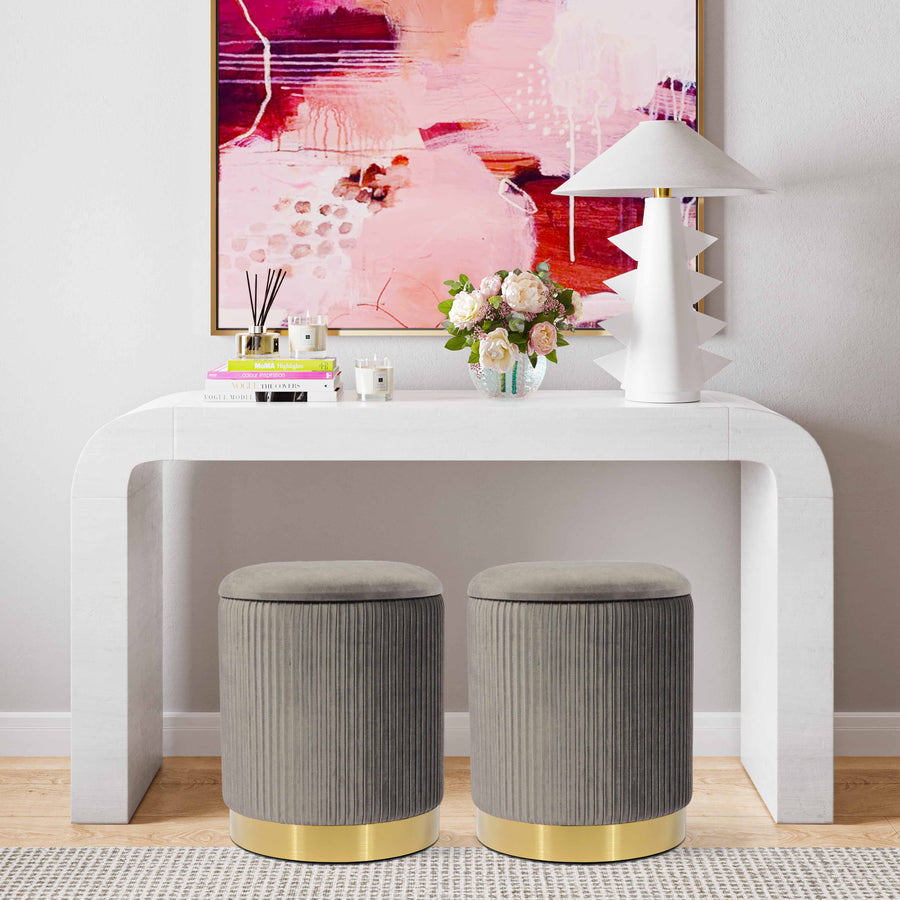 Zoey Grey Velvet Storage Ottoman
