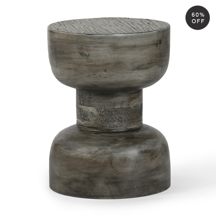 Handcrafted Artisan Gray Wooden Side Table