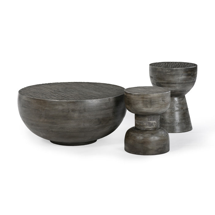 Handcrafted Artisan Gray Wooden Side Table