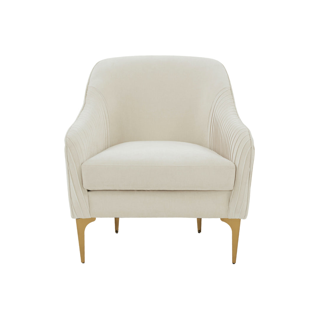 Sirene Cream Velvet Accent Chair with Brass Legs