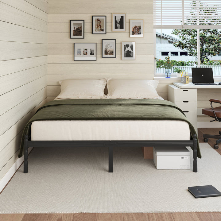 14“H Black Metal Platform Bed Mattress Foundation with Baffles