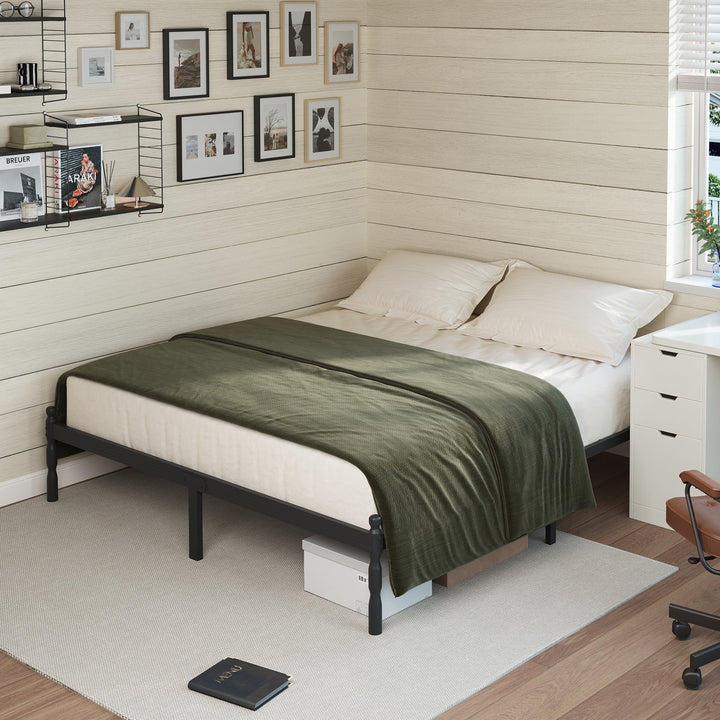 14“H Black Metal Platform Bed Mattress Foundation with Baffles