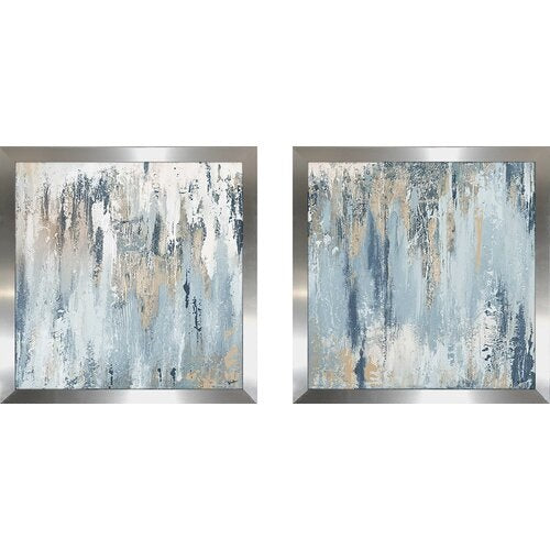 'Blue Illusion Square' 2 Piece Acrylic Painting Print Set