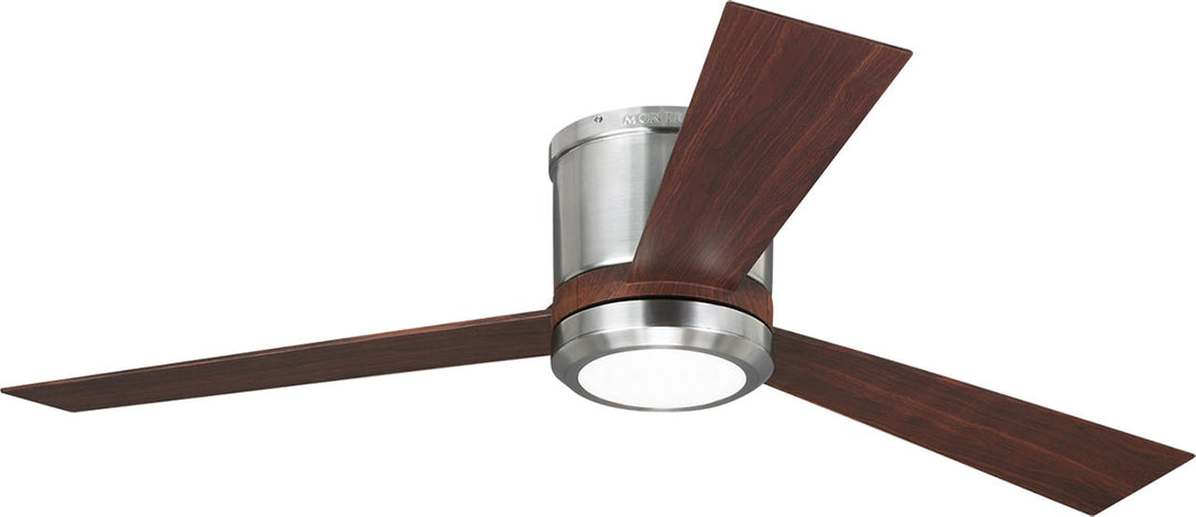 Clarity 52 Hugger LED Ceiling Fan in with Teak Blades and Light Kit Brushed Steel