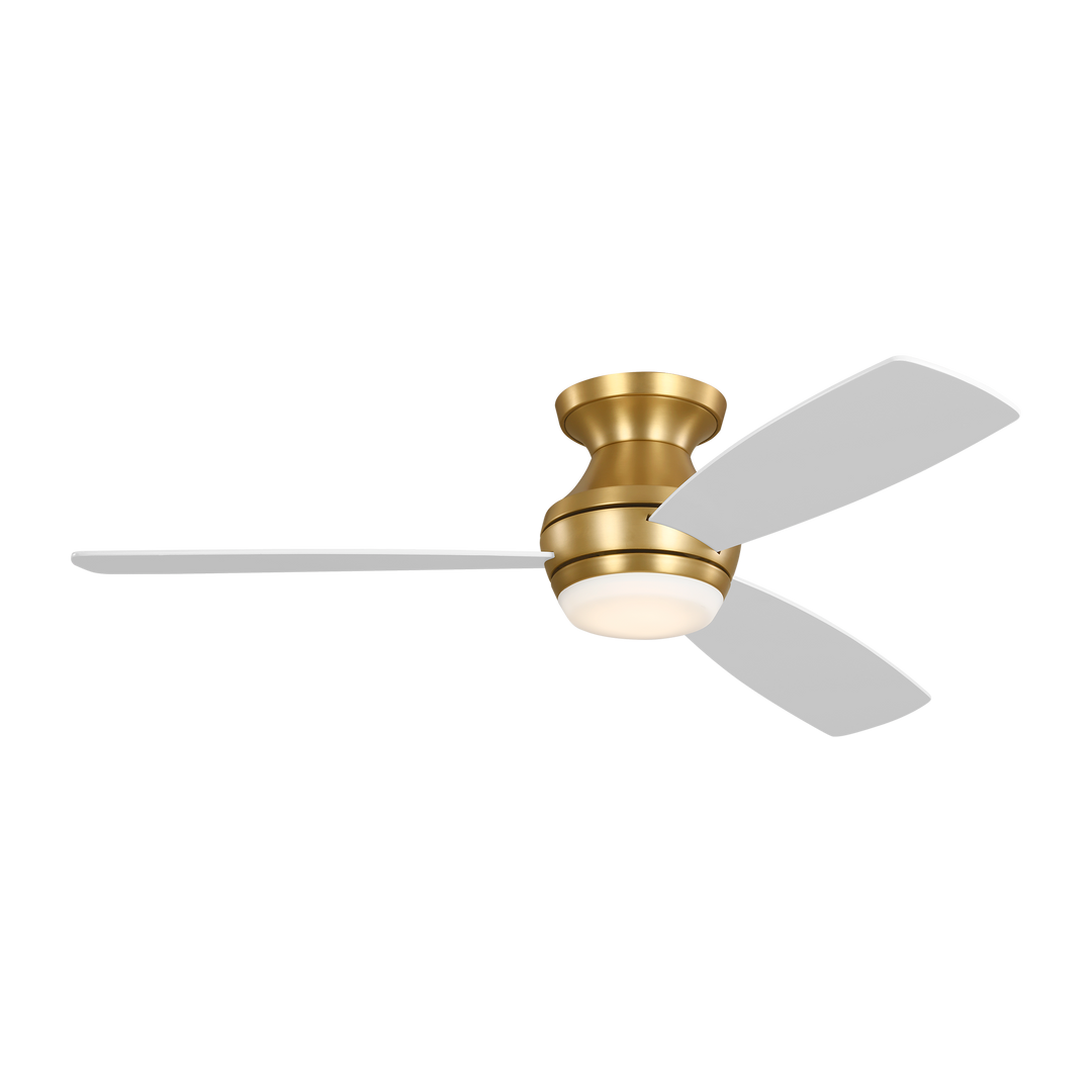 Ikon 52 Hugger LED Ceiling Fan in with Matte White Blades and Light Kit Burnished Brass