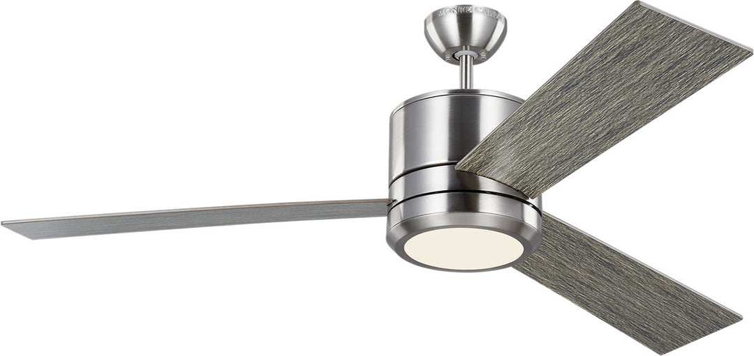 Vision 56 LED Ceiling Fan in with Silver / Light Grey Weathered Oak Reversible Blades and Light Kit Brushed Steel