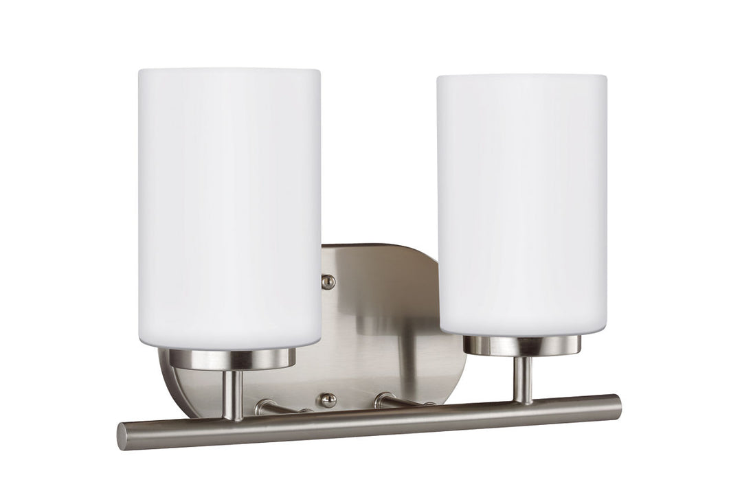 Oslo 2-Light Bath Sconce in Brushed Nickel with Opal Etched Glass Bulbs Included