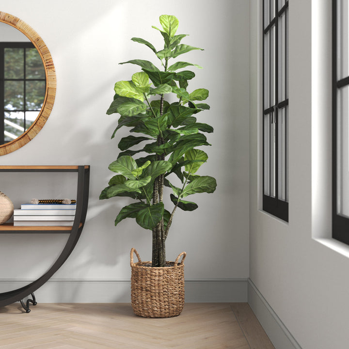 66'' Faux Fiddle Leaf Fig Tree in Wicker/Rattan Basket