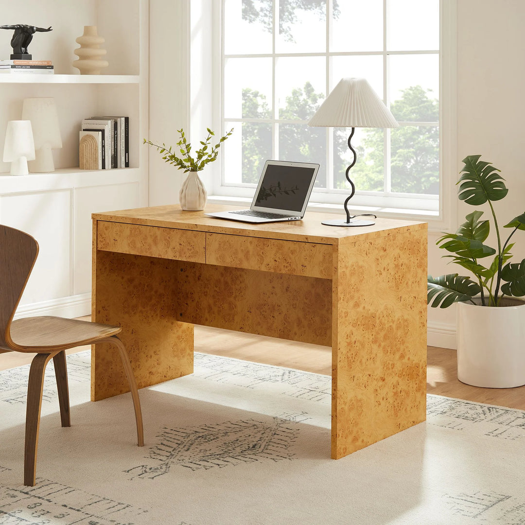 Huxley 2-Drawer Burl Wood Desk