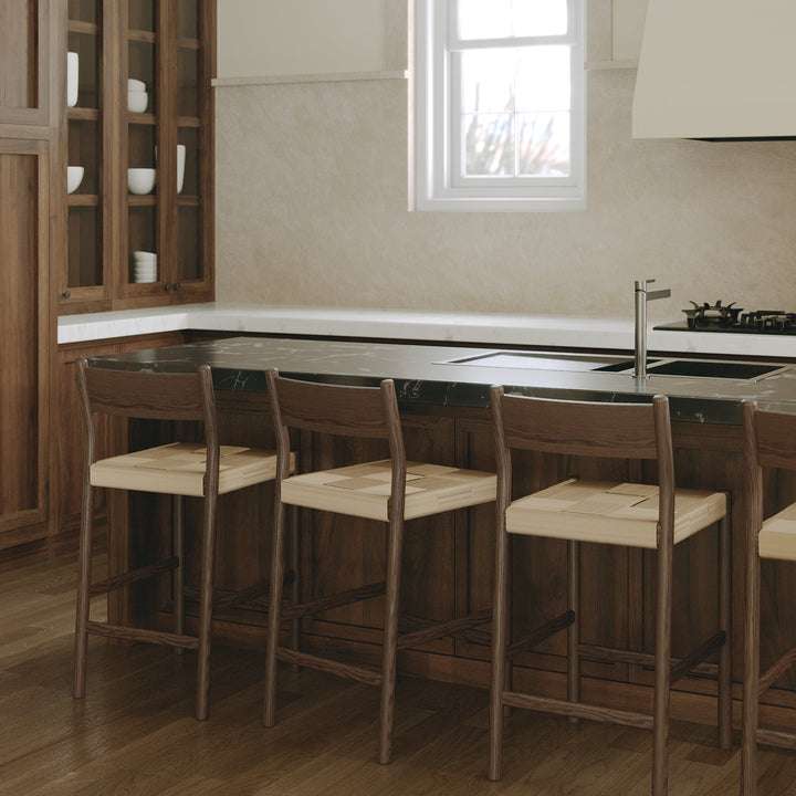 Elegant Walnut Bistro Stool with Woven Seat
