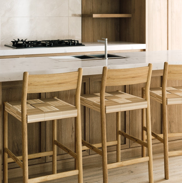 Minimalist Oak & Woven Cord Counter Stool