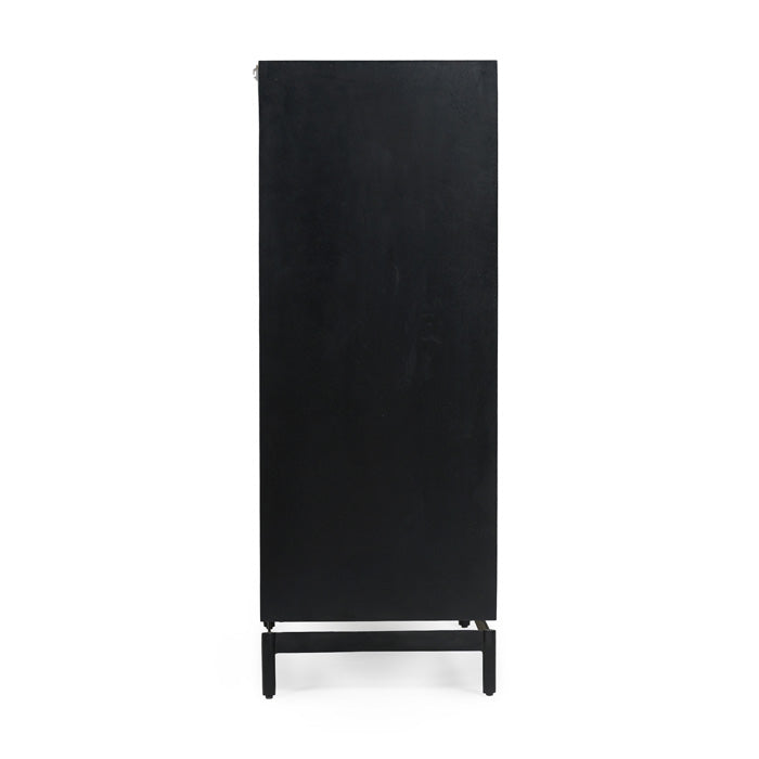 Elegant Woven-Cane Mini Cabinet - Charcoal