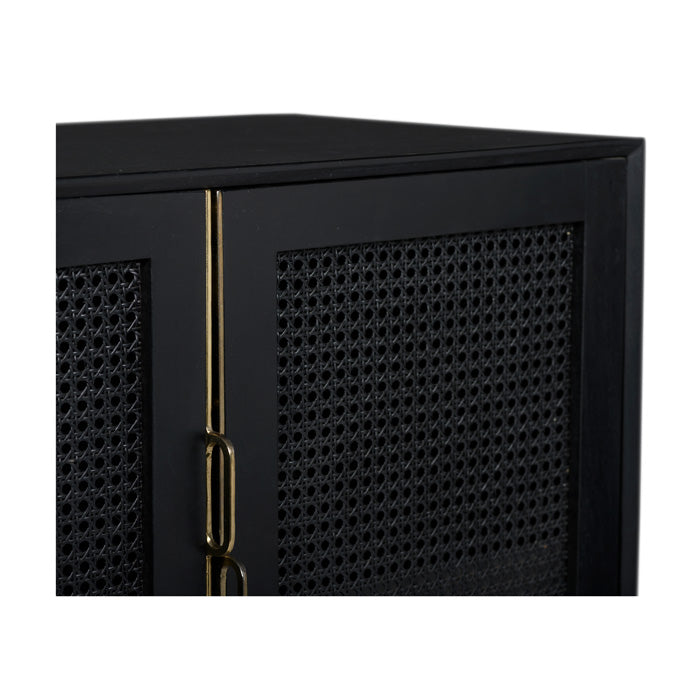 Elegant Woven-Cane Mini Cabinet - Charcoal