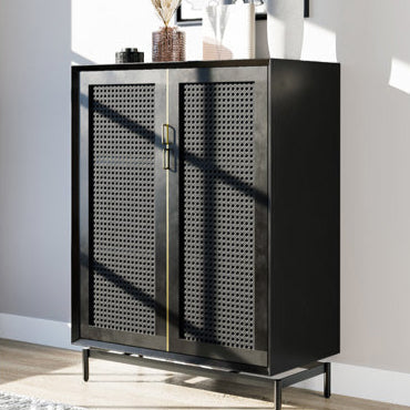 Elegant Woven-Cane Mini Cabinet - Charcoal
