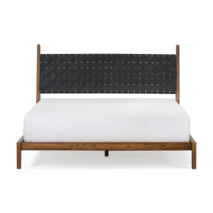 Eco-Chic Solid Teak & Woven Leather Union King Bed - Black