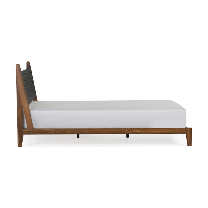 Eco-Chic Solid Teak & Woven Leather Union King Bed - Black
