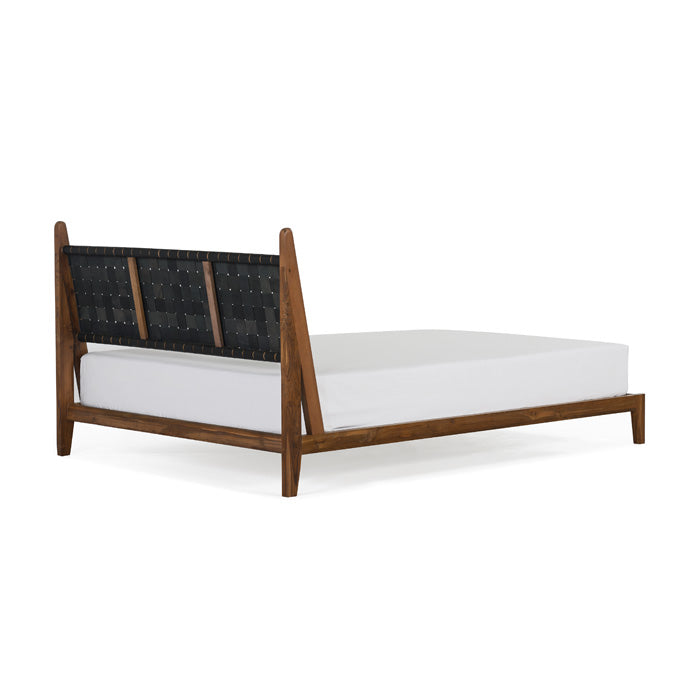Eco-Chic Solid Teak & Woven Leather Union King Bed - Black