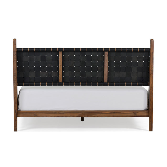 Eco-Chic Solid Teak & Woven Leather Union King Bed - Black