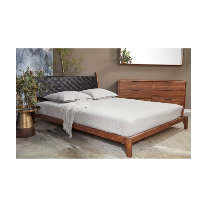 Eco-Chic Solid Teak & Woven Leather Union King Bed - Black