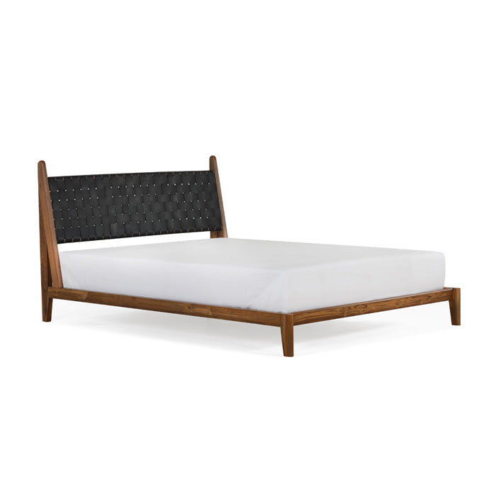 Eco-Chic Solid Teak & Woven Leather Union King Bed - Black
