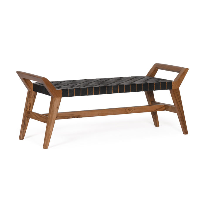 Reclaimed Teak Mid-Century Retro Black Leather Seat