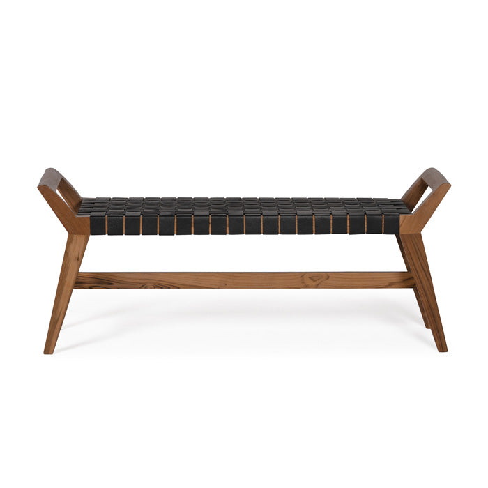 Reclaimed Teak Mid-Century Retro Black Leather Seat
