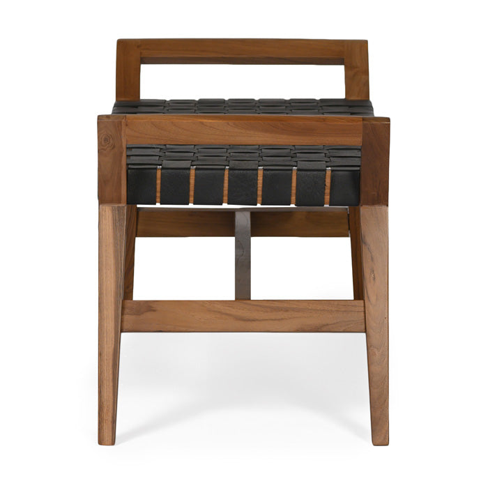 Reclaimed Teak Mid-Century Retro Black Leather Seat