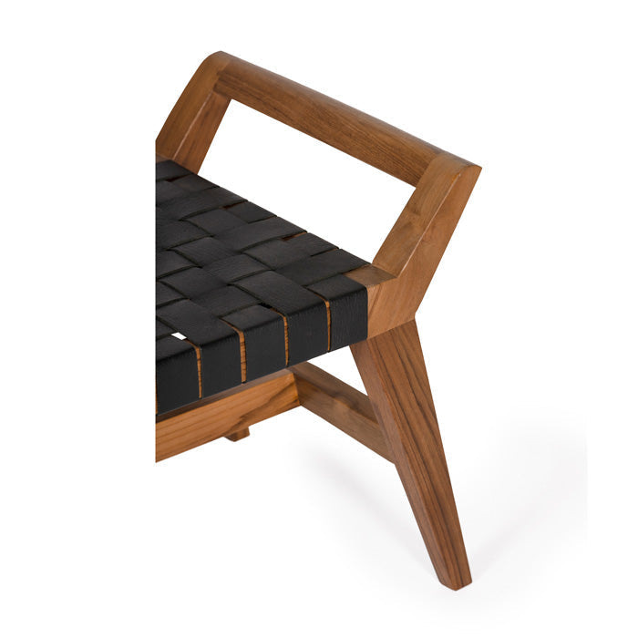 Reclaimed Teak Mid-Century Retro Black Leather Seat