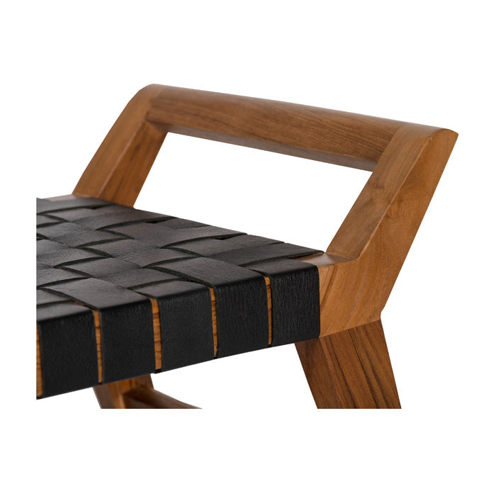 Reclaimed Teak Mid-Century Retro Black Leather Seat