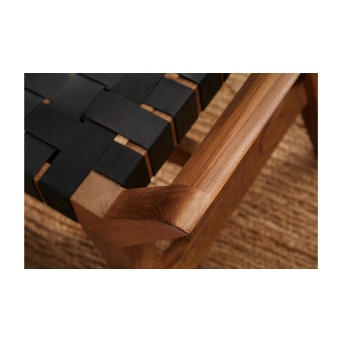 Reclaimed Teak Mid-Century Retro Black Leather Seat