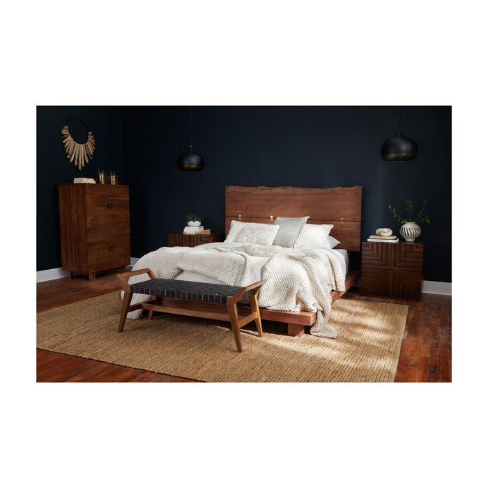 Reclaimed Teak Mid-Century Retro Black Leather Seat