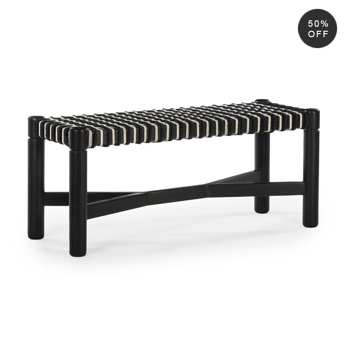 Artisan Geometric Cord Seat Bench in Charcoal Oak